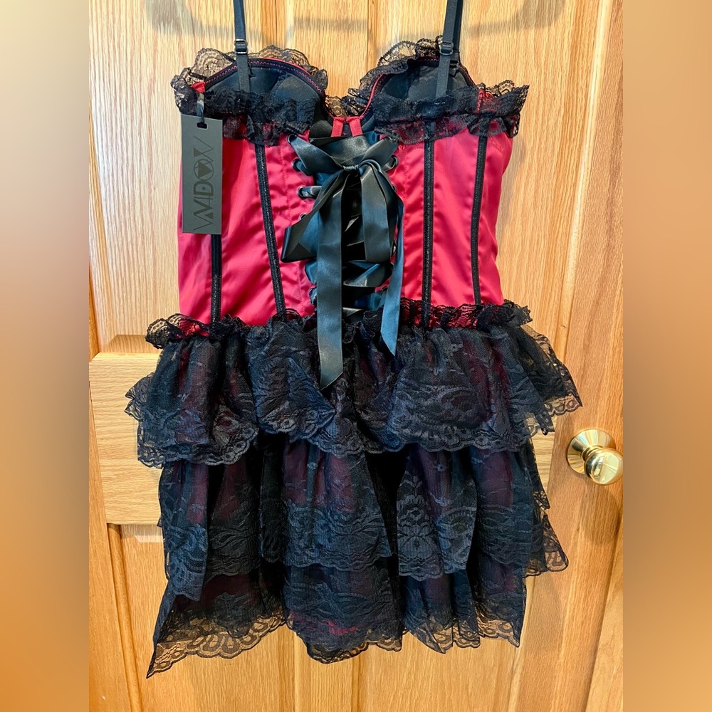 NWT Dolls Kill Widow When Night Comes Mini dress Satin Bodice Tiered Mini Lace - Picture 5 of 14